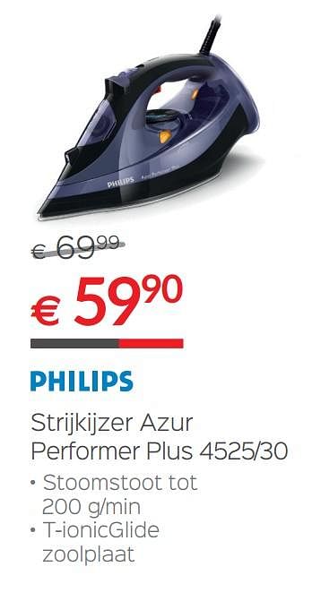 Promoties Philips strijkijzer azur performer plus 4525-30 - Philips - Geldig van 30/06/2018 tot 31/07/2018 bij Selexion
