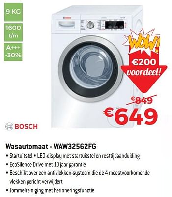 Promoties Bosch wasautomaat - waw32562fg - Bosch - Geldig van 30/06/2018 tot 31/07/2018 bij Exellent