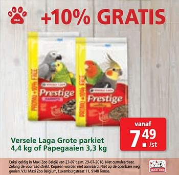 Promoties Versele laga grote parkiet of papegaaien - Versele-Laga - Geldig van 09/07/2018 tot 29/07/2018 bij Maxi Zoo