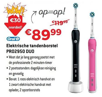 Promotions Oral-b elektrische tandenborstel pro2950 duo - Oral-B - Valide de 30/06/2018 à 31/07/2018 chez Exellent
