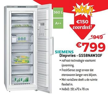 Promoties Siemens diepvries - gs58naw30f - Siemens - Geldig van 30/06/2018 tot 31/07/2018 bij Exellent