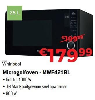 Promoties Whirlpool microgolfoven - mwf421bl - Whirlpool - Geldig van 30/06/2018 tot 31/07/2018 bij Exellent
