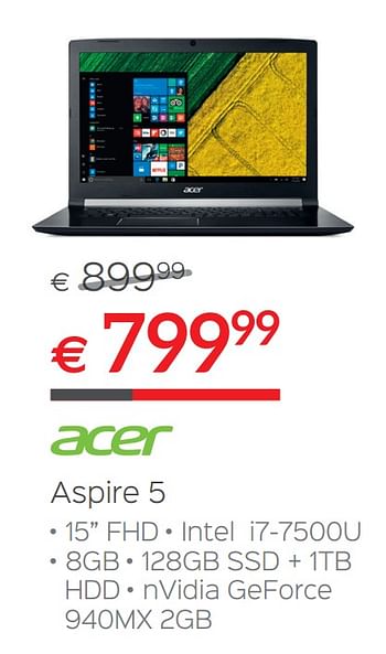Promoties Acer laptop aspire 5 - Acer - Geldig van 30/06/2018 tot 31/07/2018 bij Selexion