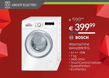 Promotions Bosch wasmachine wan281k1fg - Bosch - Valide de 30/06/2018 à 31/07/2018 chez Selexion