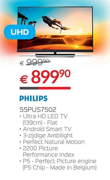 Promoties Philips tv 55pus7502 - Philips - Geldig van 30/06/2018 tot 31/07/2018 bij Selexion
