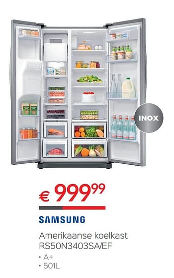 Promoties Samsung amerikaanse koelkast rs50n3403sa-ef - Samsung - Geldig van 30/06/2018 tot 31/07/2018 bij Selexion