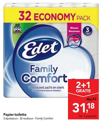 Promotions Papier-toilette family comfort - Edet - Valide de 03/07/2018 à 17/07/2018 chez Makro