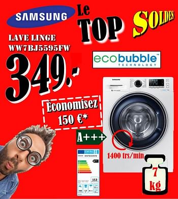 Promotions Samsung lave linge ww7bj5595fw - Samsung - Valide de 30/06/2018 à 31/07/2018 chez Electro Zschau