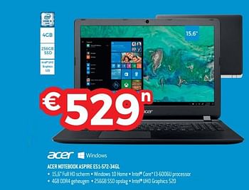 Promoties Acer notebook aspire es1-572-34gl - Acer - Geldig van 30/06/2018 tot 31/07/2018 bij Exellent