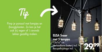 Promoties Elisa snoer met 5 lampjes - Huismerk - Casa - Geldig van 01/07/2018 tot 27/07/2018 bij Casa