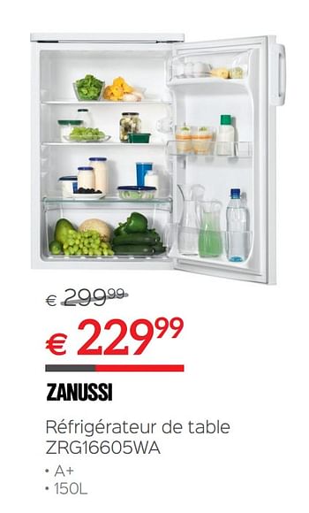 Promotions Zanussi réfrigérateur de table zrg16605wa - Zanussi - Valide de 30/06/2018 à 31/07/2018 chez Selexion