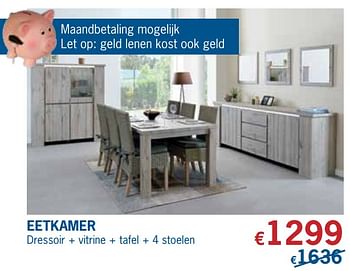 Promoties Eetkamer dressoir + vitrine + tafel + 4 stoelen - Huismerk - De Prijzenklopper - Geldig van 30/06/2018 tot 31/07/2018 bij De Prijzenklopper