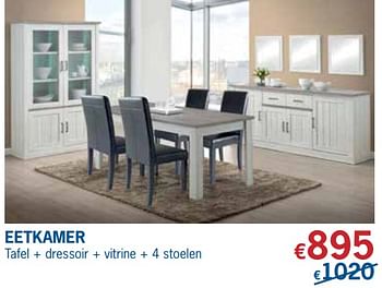 Promoties Eetkamer tafel + dressoir + vitrine + 4 stoelen - Huismerk - De Prijzenklopper - Geldig van 30/06/2018 tot 31/07/2018 bij De Prijzenklopper