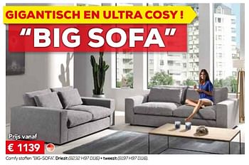 Promoties Big-sofa driezit + tweezit - Huismerk - Meubelen Crack - Geldig van 30/06/2018 tot 31/07/2018 bij Meubelen Crack