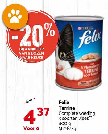 Promoties Felix terrine complete voeding - Purina - Geldig van 04/07/2018 tot 15/07/2018 bij Tom&Co