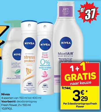 Promoties Deodorantspray fresh flower - Nivea - Geldig van 04/07/2018 tot 16/07/2018 bij Carrefour