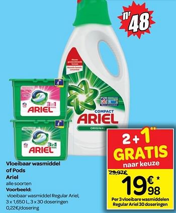 Promoties Vloeibaar wasmiddel regular ariel - Ariel - Geldig van 04/07/2018 tot 16/07/2018 bij Carrefour