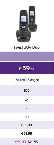 Promotions Twist 304 duo - Huismerk - Proximus - Valide de 02/07/2018 à 12/08/2018 chez Proximus