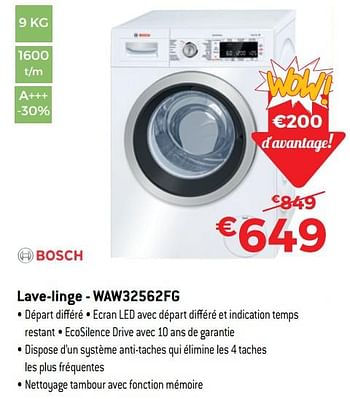 Promoties Bosch lave-linge - waw32562fg - Bosch - Geldig van 30/06/2018 tot 31/07/2018 bij Exellent