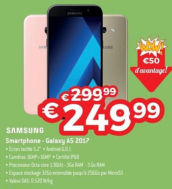 Promotions Samsung smartphone - galaxy a5 2017 - Samsung - Valide de 30/06/2018 à 31/07/2018 chez Exellent