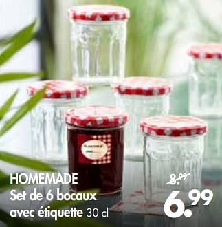 Promotions Homemade set de 6 bocaux avec étiquette - Produit maison - Casa - Valide de 01/07/2018 à 27/07/2018 chez Casa