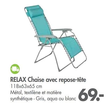 Promotions Relax chaise avec repose-tête - Produit maison - Casa - Valide de 01/07/2018 à 27/07/2018 chez Casa