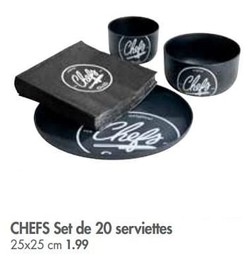 Promotions Chefs set de 20 serviettes - Produit maison - Casa - Valide de 01/07/2018 à 27/07/2018 chez Casa