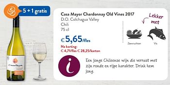 Promoties Casa mayor chardonnay old vines 2017 d.o. colchagua valley chili - Witte wijnen - Geldig van 04/07/2018 tot 17/07/2018 bij OKay