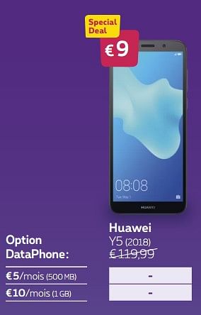 Promotions Huawei y5 (2018) - Huawei - Valide de 02/07/2018 à 12/08/2018 chez Proximus