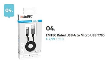 Promoties Emtec kabel usb-a to micro usb t700 - Emtec - Geldig van 02/07/2018 tot 15/09/2018 bij Ava