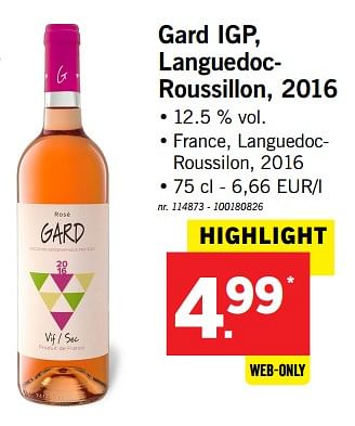 Promoties Gard igp, languedocroussillon, 2016 - Rosé wijnen - Geldig van 09/07/2018 tot 14/07/2018 bij Lidl