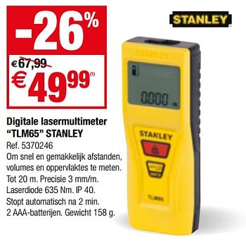Promotions Digitale lasermultimeter tlm65 stanley - Stanley - Valide de 11/07/2018 à 23/07/2018 chez Brico