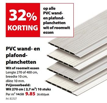 Promoties Pvc wanden plafondplanchetten wit of roomwit essen - Huismerk - Gamma - Geldig van 18/07/2018 tot 30/07/2018 bij Gamma