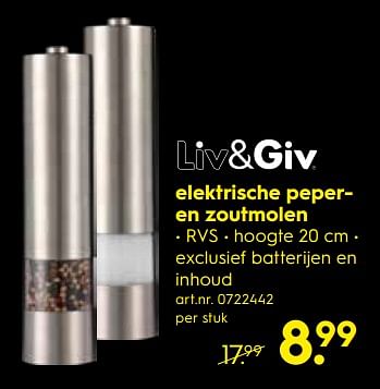 Liv&Giv Elektrische peper- en zoutmolen - Promotie Blokker