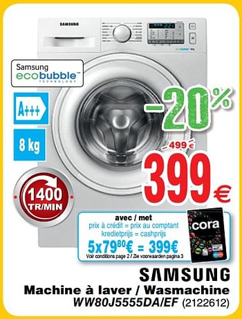 Promoties Samsung machine à laver - wasmachine ww80j5555da-ef - Samsung - Geldig van 30/06/2018 tot 31/07/2018 bij Cora