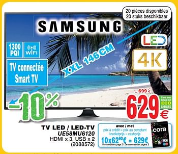 Promoties Samsung tv led - led-tv ue58mu6120 - Samsung - Geldig van 30/06/2018 tot 31/07/2018 bij Cora