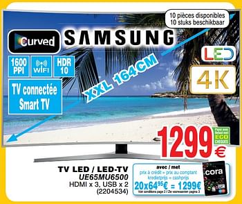 Promoties Samsung tv led - led-tv ue65mu6500 - Samsung - Geldig van 30/06/2018 tot 31/07/2018 bij Cora