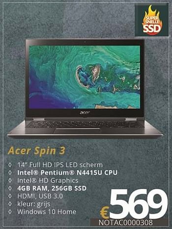 Promoties Acer notebook spin 3 - Acer - Geldig van 01/07/2018 tot 15/08/2018 bij Compudeals