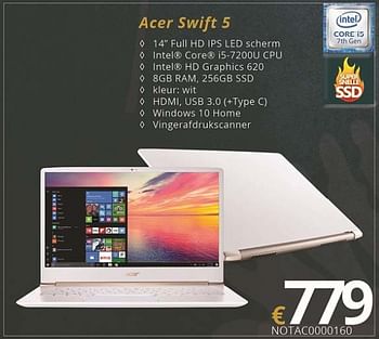 Promoties Acer notebook swift 5 - Acer - Geldig van 01/07/2018 tot 15/08/2018 bij Compudeals