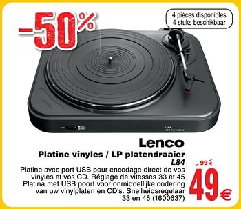 Promotions Lenco platine vinyles - lp platendraaier l84 - Lenco - Valide de 30/06/2018 à 31/07/2018 chez Cora