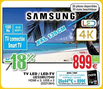 Promoties Samsung tv led - led-tv ue55mu7040 - Samsung - Geldig van 30/06/2018 tot 31/07/2018 bij Cora