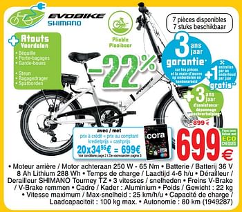 Promotions Vélo électrique pliable 20 aluminium elektrische plooifiets 20 aluminium - Evobike - Valide de 30/06/2018 à 31/07/2018 chez Cora