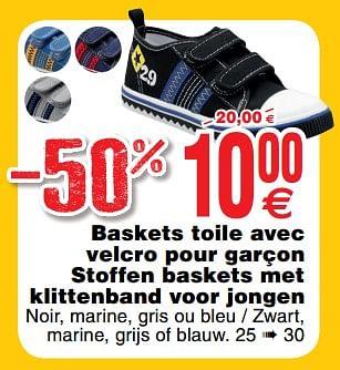 Promoties Baskets toile avec velcro pour garçon stoffen baskets met klittenband voor jongen - Huismerk - Cora - Geldig van 30/06/2018 tot 31/07/2018 bij Cora