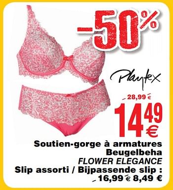 Promotions Soutien-gorge à armatures beugelbeha flower elegance slip assorti - bijpassende slip - Playtex - Valide de 30/06/2018 à 31/07/2018 chez Cora