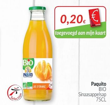 Promoties Paquito bio sinaasappelsap - Paquito - Geldig van 01/07/2018 tot 31/07/2018 bij Intermarche
