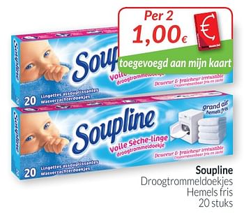 Promotions Soupline droogtrommeldoekjes hemels fris - Soupline - Valide de 01/07/2018 à 31/07/2018 chez Intermarche
