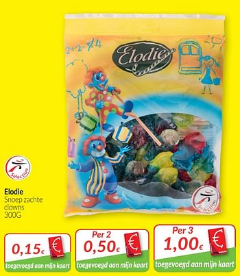 Promoties Elodie snoep zachte clowns - Elodie - Geldig van 01/07/2018 tot 31/07/2018 bij Intermarche