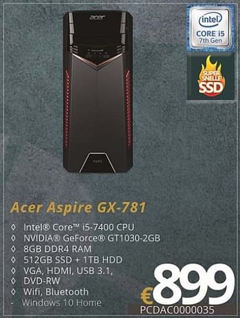 Promotions Gx gaming desktop systemen acer aspire gx-781 - Acer - Valide de 01/07/2018 à 15/08/2018 chez Compudeals