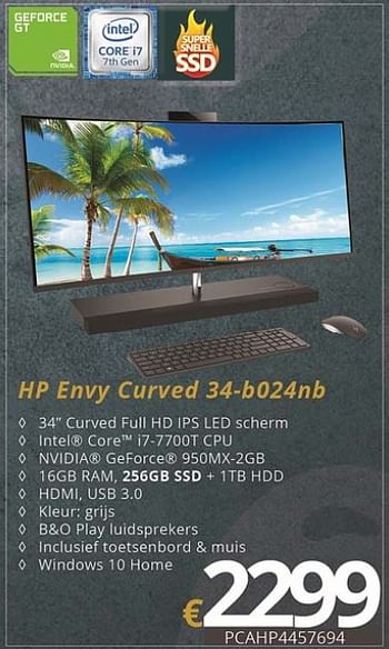 Promoties Hp all-in-one desktop pc`s envy curved 34-b024nb - HP - Geldig van 01/07/2018 tot 15/08/2018 bij Compudeals