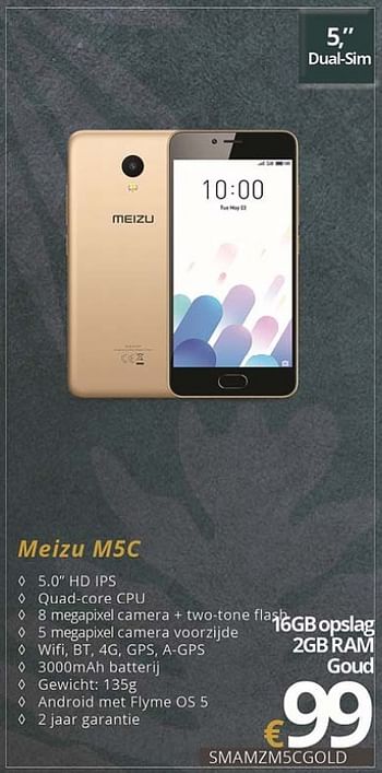 Promoties Meizu smartphones m5c 16gb opslag 2gb ram - Meizu - Geldig van 01/07/2018 tot 15/08/2018 bij Compudeals